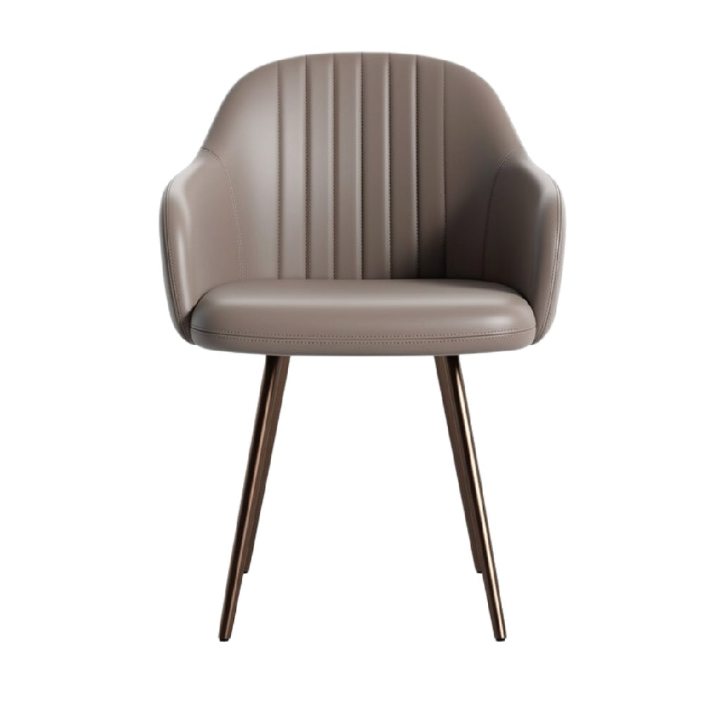 Moderne beige eetkamerstoel met leren bekleding en metalen poten
