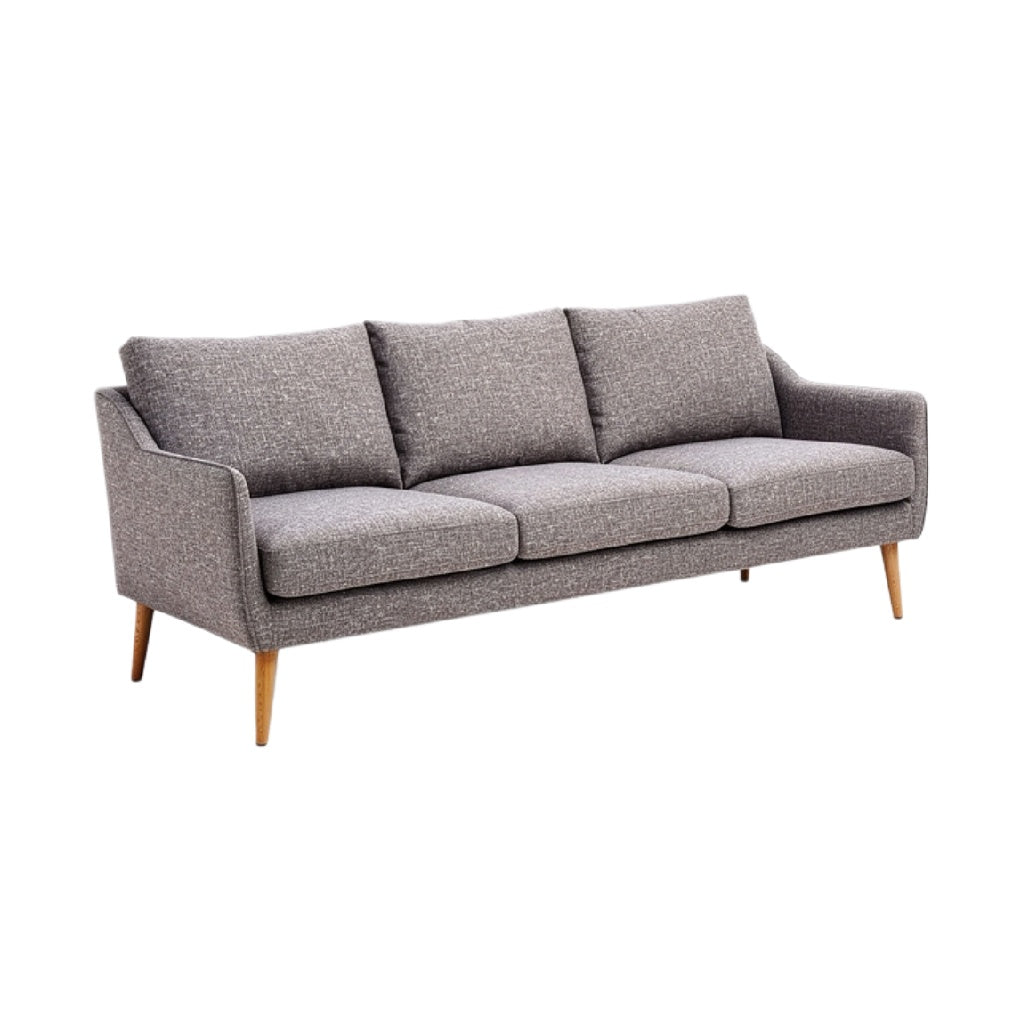 Moderne grijze bank met houten poten