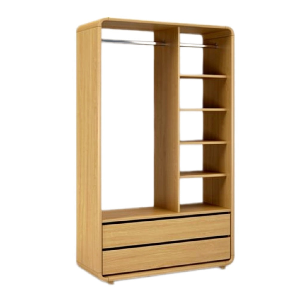 Kast met open schappen en lades in licht hout